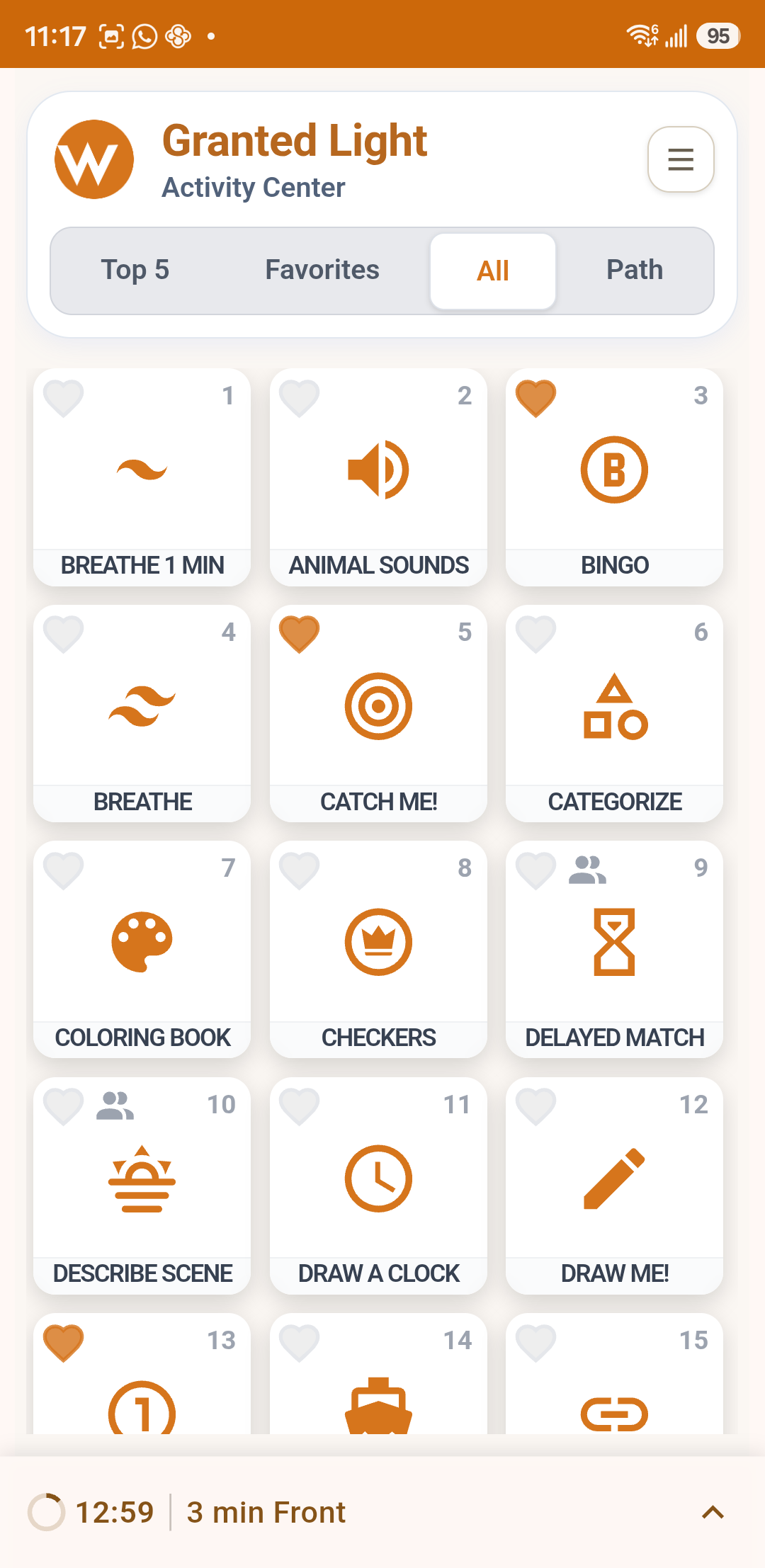 Activities menu shown in grid mode
