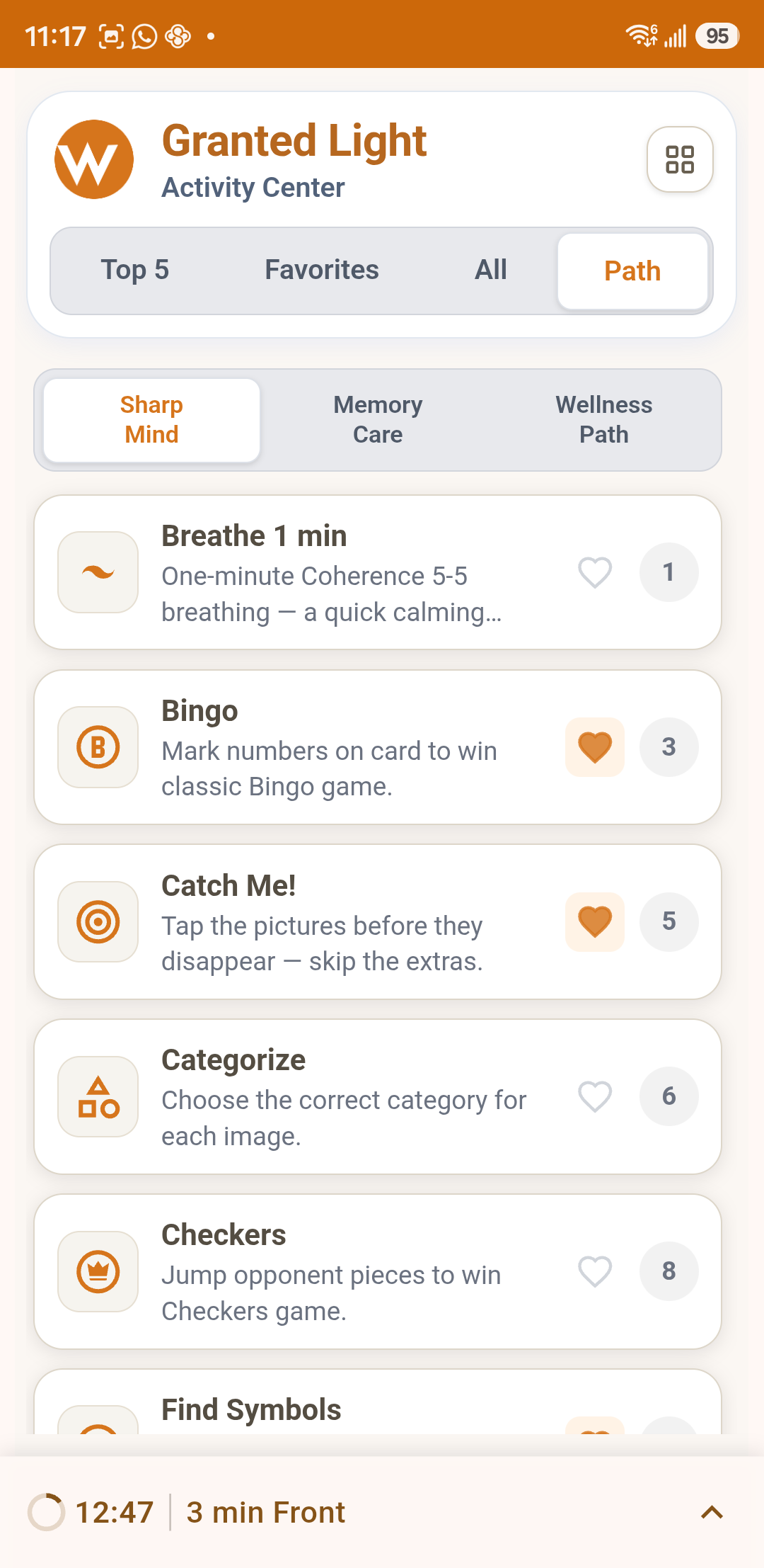 Path Activities menu
