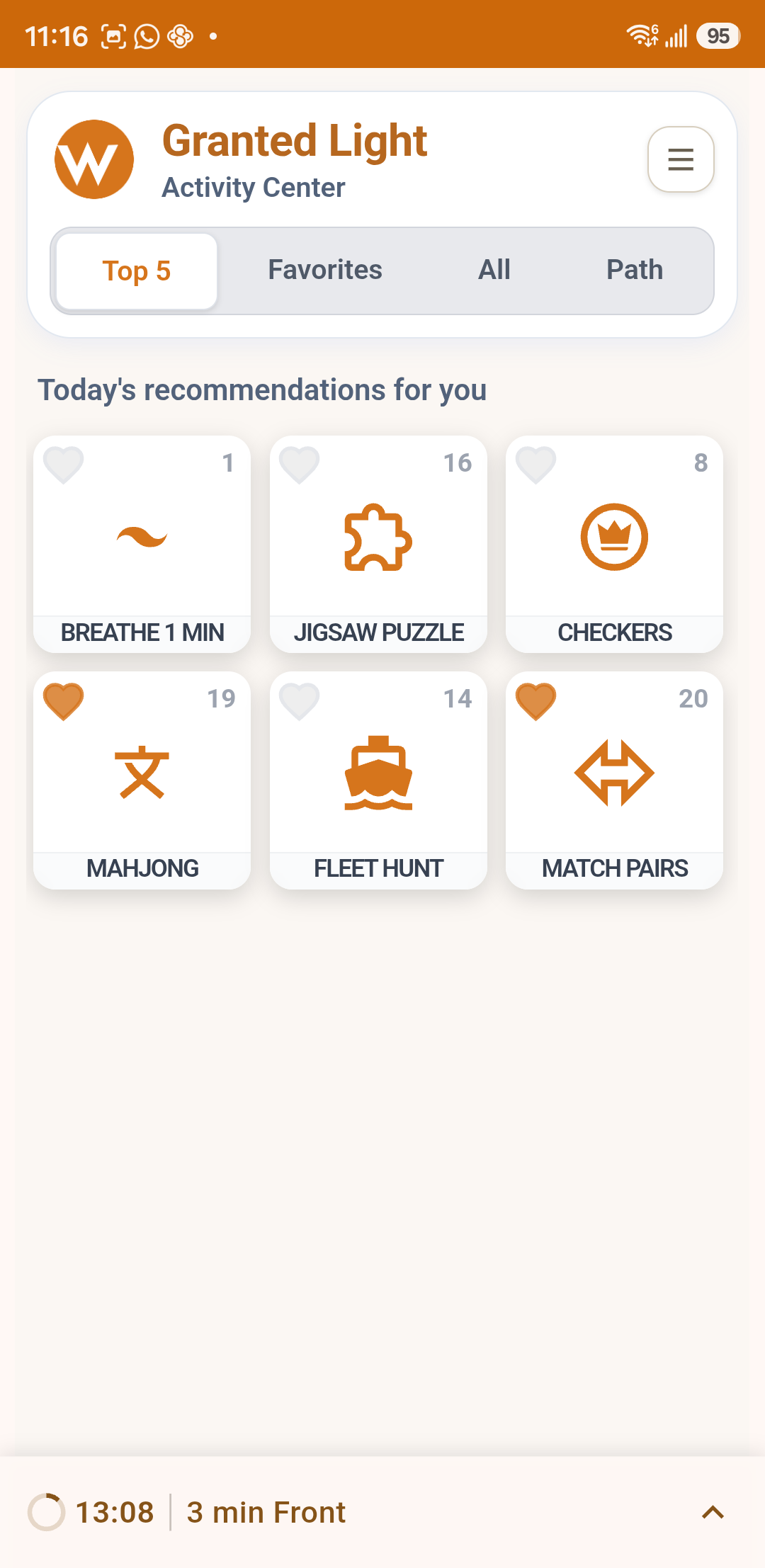Top 5 Activities menu