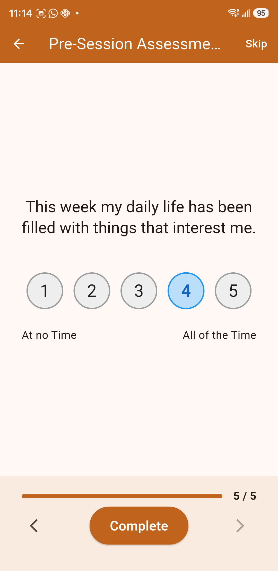 Wellness survey progress screen